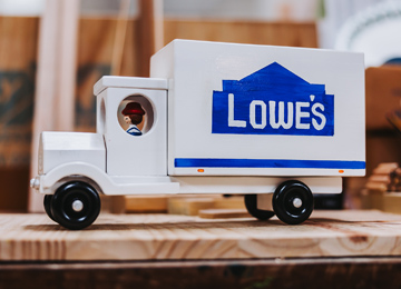 Wooden toy Lowe's truck