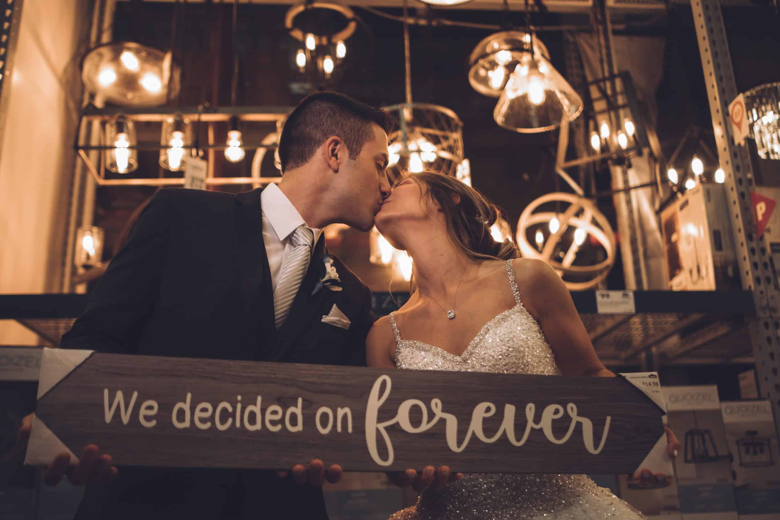 Wedding couple takes photos at lowes hardware due to rain10